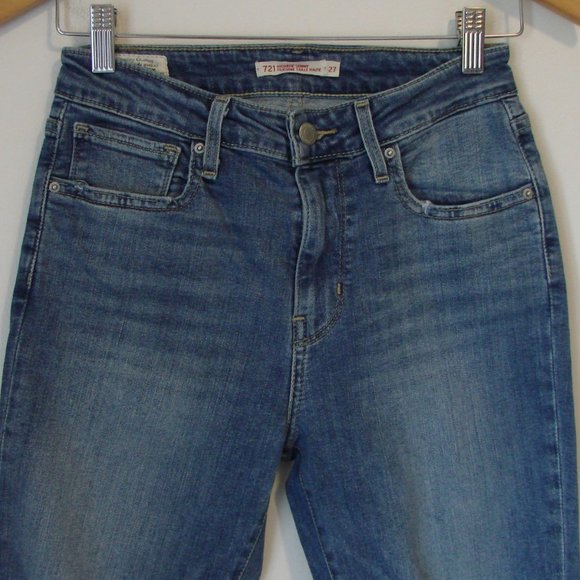 Levi's Highrise Skinny Distressed Jeans 721 Big E High Rise Raw Hem Stretch 27 - Picture 5 of 16